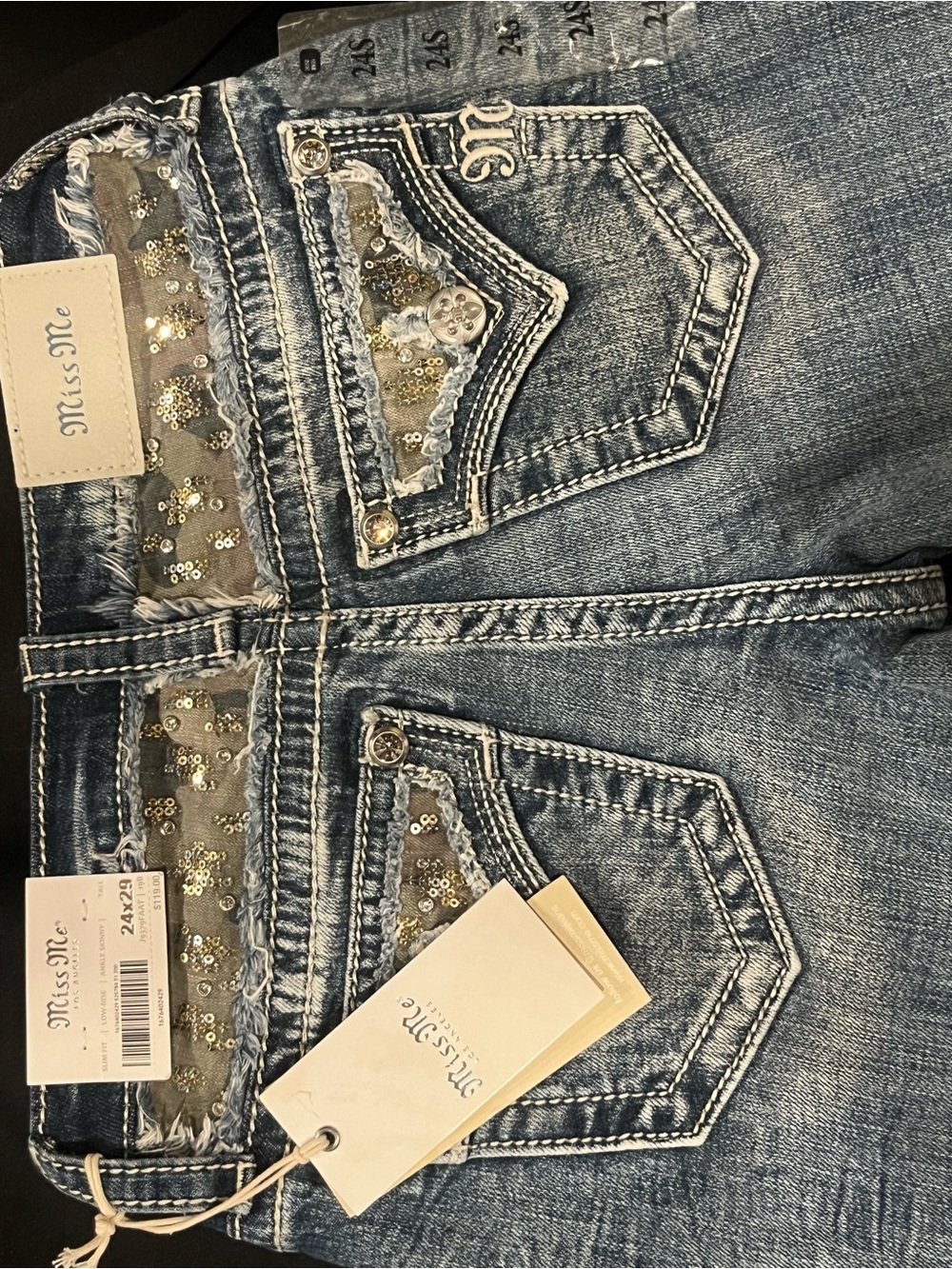 Miss Me Blue Sequin Pocket Boot Cut Jeans